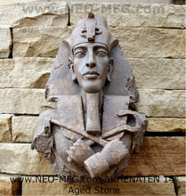 Load image into Gallery viewer, History Egyptian Pharaoh Akhenaten Amenhotep IV Sun god Sculptural wall relief bust Neo-Mfg 14"