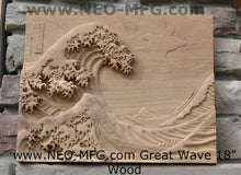 Load image into Gallery viewer, Asian Great Wave off Kanagawa Hokusai Sculptural wall relief carving plaque www.Neo-Mfg.com 18"