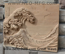 Load image into Gallery viewer, Asian Great Wave off Kanagawa Hokusai Sculptural wall relief carving plaque www.Neo-Mfg.com 18"