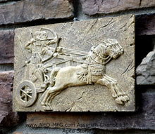Load image into Gallery viewer, Historical Assyrian warriors Chariot Royal hunt wall art Sculpture www.Neo-Mfg.com 13" Mounted on Plaque