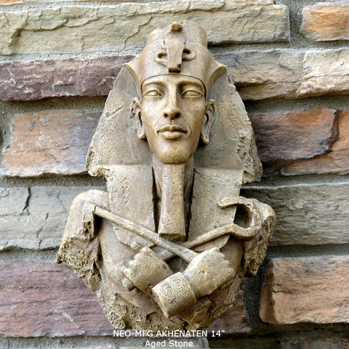 History Egyptian Pharaoh Akhenaten Amenhotep IV Sun god Sculptural wall relief bust Neo-Mfg 14