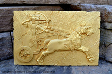 Load image into Gallery viewer, Historical Assyrian warriors Chariot Royal hunt wall art Sculpture www.Neo-Mfg.com 13" Mounted on Plaque