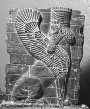 Load image into Gallery viewer, Assyrian Sumerian Winged sphinx Susa, Lion Shedu Palace Darius I fragment Sculpture reproduction art 5.75" www.Neo-Mfg.com home decor k13