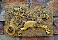 Load image into Gallery viewer, Historical Assyrian warriors Chariot Royal hunt wall art Sculpture www.Neo-Mfg.com 13" Mounted on Plaque