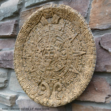 Load image into Gallery viewer, History MAYAN AZTEC CALENDAR Sculptural wall relief plaque 14" curved www.Neo-Mfg.com c14