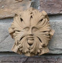 Load image into Gallery viewer, Nature Greenman Jack-O Green Man of Canterbury Cathedral's Black Prince's Chantry Roof Boss sculpture wall plaque 4" www.Neo-Mfg.com