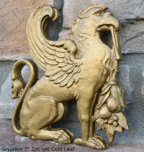 Load image into Gallery viewer, Griffin gryphons Winged lion wall Sculpture plaque set pair 7" ea www.Neo-Mfg.com Home decor mystical L4