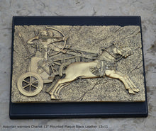 Load image into Gallery viewer, Historical Assyrian warriors Chariot Royal hunt wall art Sculpture www.Neo-Mfg.com 13" Mounted on Plaque