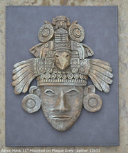 Load image into Gallery viewer, History Aztec Maya Artifact Warrior mask Sculpture Statue 11" Tall www.Neo-Mfg.com Mounted on Plaque 13x11