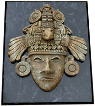 Load image into Gallery viewer, History Aztec Maya Artifact Warrior mask Sculpture Statue 11" Tall www.Neo-Mfg.com Mounted on Plaque 13x11