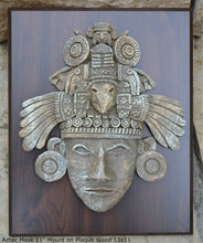 Load image into Gallery viewer, History Aztec Maya Artifact Warrior mask Sculpture Statue 11" Tall www.Neo-Mfg.com Mounted on Plaque 13x11