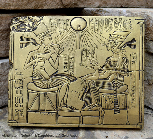 History Egyptian Akhenaten, Nefertiti & Daughters Plaque Artifact Sculpture 11