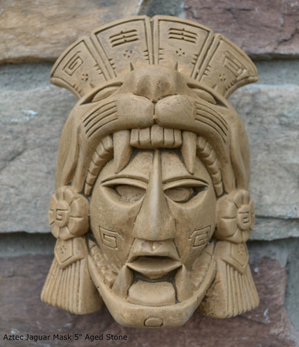 History Aztec Maya Artifact Warrior mask Jaguar Sculpture Statue 5