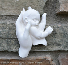 Load image into Gallery viewer, Baby in Mothers Moms hand Sculptural wall relief plaque www.Neo-Mfg.com 4" new born birthday