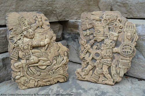 History Aztec Maya Artifact Carved Tezcatlipoca & Chalchiuhtlicue Sculpture Statue 11