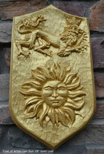 Load image into Gallery viewer, Decor Coat of Arms Lion Sun Crests wall plaque sign www.Neo-Mfg.com home garden decor art medieval 18"