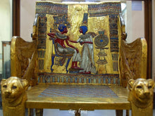 Load image into Gallery viewer, Egyptian King Tut Tutankhamen Throne chair front Sculptural wall relief plaque www.Neo-Mfg.com 8.125"