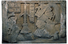 Load image into Gallery viewer, History Aztec Mayan Lintel 41 Yaxchilan Lord Bird Jaguar Sculptural wall relief plaque 6" www.Neo-Mfg.com Museum Reproduction