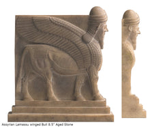 Load image into Gallery viewer, Historical Assyrian Lamassu Nimrud Palace guardians winged Bull Sculpture www.Neo-Mfg.com 8.5&quot; Mesopotamia - Flat on back side g29
