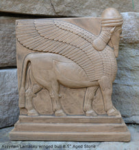 Load image into Gallery viewer, Historical Assyrian Lamassu Nimrud Palace guardians winged Bull Sculpture www.Neo-Mfg.com 8.5" Mesopotamia - Flat on back side g29