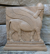 Load image into Gallery viewer, Historical Assyrian Lamassu Nimrud Palace guardians winged Bull Sculpture www.Neo-Mfg.com 8.5" Mesopotamia - Flat on back side g29