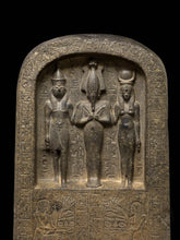 Load image into Gallery viewer, History Egyptian Triad of Osiris Dedia stele the master builder. Isis Osiris & Horus Artifact Sculpture Statue 14" www.Neo-Mfg.com c9
