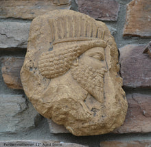 Load image into Gallery viewer, Assyrian Relief head of a Persian nobleman Persian Persepolis wall plaque art Sculpture 12" www.Neo-Mfg.com Museum reproduction