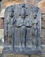 Load image into Gallery viewer, History Egyptian Triad of Osiris Dedia stele the master builder. Isis Osiris & Horus Artifact Sculpture Statue 16" www.Neo-Mfg.com