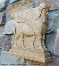 Load image into Gallery viewer, Historical Assyrian Lamassu Nimrud Palace guardians winged Bull Sculpture www.Neo-Mfg.com 8.5" Mesopotamia - Flat on back side g29