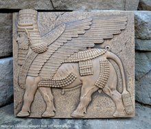Load image into Gallery viewer, Historical Assyrian Lamassu winged Bull wall Sculpture www.Neo-Mfg.com 10" Mesopotamia m17