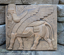 Load image into Gallery viewer, Historical Assyrian Lamassu winged Bull wall Sculpture www.Neo-Mfg.com 10" Mesopotamia m17
