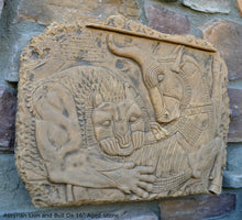 Load image into Gallery viewer, Assyrian Lion and Bull Ox Sculpture Statue Relief wall fragment Persepolis www.Neo-mfg.com 16"