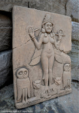 Load image into Gallery viewer, Babylonian Burney Relief Queen of Night GODDESS ISHTAR Mesopotamia Sculptural wall relief carving plaque www.Neo-Mfg.com 9.5" Museum m16