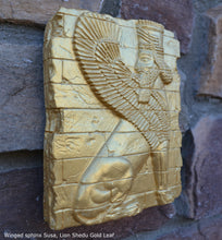 Load image into Gallery viewer, Assyrian Sumerian Winged sphinx Susa, Lion Shedu Palace Darius I fragment Sculpture reproduction art 5.75" www.Neo-Mfg.com home decor k13