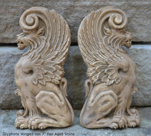 Load image into Gallery viewer, Griffin gryphons Winged lion wall Sculpture plaque set pair 7.75" ea www.Neo-Mfg.com Home decor mystical b13