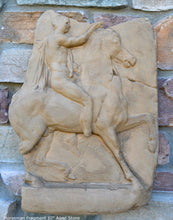 Load image into Gallery viewer, Roman Greek Horseman Figure Sculptural Wall frieze plaque Fragment relief 1st century B.C. Greek. 1907 www.Neo-Mfg.com 17"