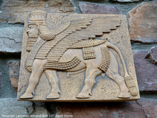 Load image into Gallery viewer, Historical Assyrian Lamassu winged Bull wall Sculpture www.Neo-Mfg.com 10" Mesopotamia m17