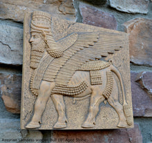 Load image into Gallery viewer, Historical Assyrian Lamassu winged Bull wall Sculpture www.Neo-Mfg.com 10" Mesopotamia m17