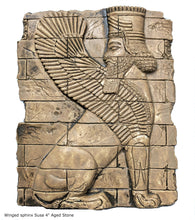Load image into Gallery viewer, Assyrian Sumerian Winged sphinx Susa, Lion Shedu Palace Darius I fragment Sculpture reproduction art 5.75" www.Neo-Mfg.com home decor k13
