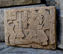 Load image into Gallery viewer, History Aztec Mayan Lintel 41 Yaxchilan Lord Bird Jaguar Sculptural wall relief plaque 6" www.Neo-Mfg.com Museum Reproduction