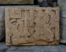 Load image into Gallery viewer, History Aztec Mayan Lintel 41 Yaxchilan Lord Bird Jaguar Sculptural wall relief plaque 6" www.Neo-Mfg.com Museum Reproduction