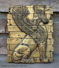 Load image into Gallery viewer, Assyrian Sumerian Winged sphinx Susa, Lion Shedu Palace Darius I fragment Sculpture reproduction art 5.75" www.Neo-Mfg.com home decor k13