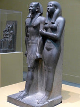 Load image into Gallery viewer, History Egyptian King Menkaura Mycerinus queen Statue Sculpture & wall plaque 6.75" www.Neo-Mfg.com home decor Museum reproduction k27