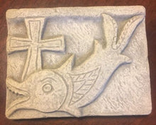 Load image into Gallery viewer, Religious Fish with cross Fragment Sculptural wall relief plaque www.Neo-Mfg.com 3.5" Museum reproduction