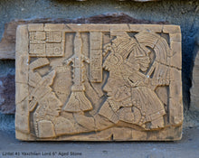 Load image into Gallery viewer, History Aztec Mayan Lintel 41 Yaxchilan Lord Bird Jaguar Sculptural wall relief plaque 6" www.Neo-Mfg.com Museum Reproduction