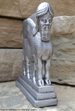 Load image into Gallery viewer, Historical Assyrian Lamassu Nimrud Palace guardians winged Bull Sculpture www.Neo-Mfg.com 8.5" Mesopotamia - Flat on back side g29