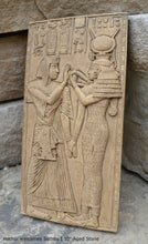 Load image into Gallery viewer, Egyptian Hathor welcomes Sethos I Sculpture museum reproduction art 10" www.Neo-Mfg.com home decor Isis e19