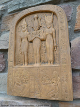 Load image into Gallery viewer, History Egyptian Triad of Osiris Dedia stele the master builder. Isis Osiris & Horus Artifact Sculpture Statue 14" www.Neo-Mfg.com c9