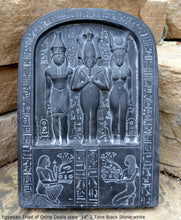 Load image into Gallery viewer, History Egyptian Triad of Osiris Dedia stele the master builder. Isis Osiris & Horus Artifact Sculpture Statue 14" www.Neo-Mfg.com c9