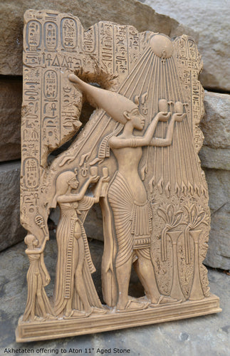 History Egyptian Akhetaten offering to Aton Aten hieroglyph Sculptural wall relief 11